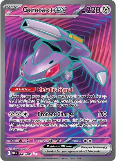 Pokémon card: Genesect ex 161/086 from Black Bolt (Ultra Rare), Metal type, front of card