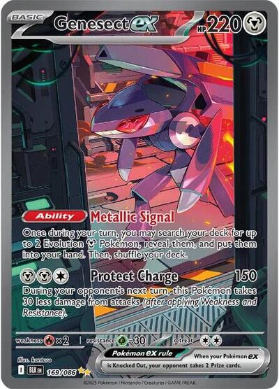 Pokémon card: Genesect ex 169/086 from Black Bolt (Special Illustration Rare), Metal type, front of card
