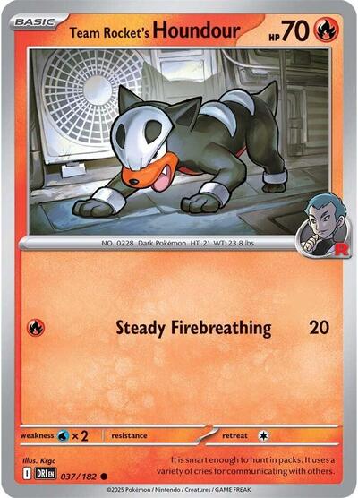Pokémon card: Team Rocket's Houndour 037/182 from Destined Rivals (Common), Fire type, front of card