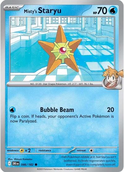 Pokémon card: Misty's Staryu 046/182 from Destined Rivals (Common), Water type, front of card