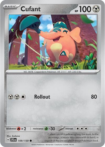 Pokémon card: Cufant 109/159 from Journey Together (Common), Metal type, front of card