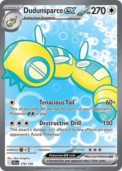 Pokémon card: Dudunsparce ex 178/159 from Journey Together (Ultra Rare), Colorless type, front of card