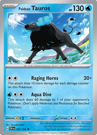 Pokémon card: Paldean Tauros 041/193 from Paldea Evolved (Uncommon), Water type, front of card
