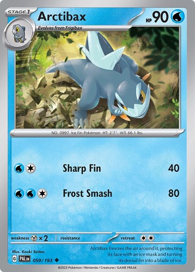 Pokémon card: Arctibax 059/193 from Paldea Evolved (Uncommon), Water type, front of card