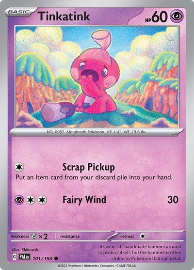 Pokémon card: Tinkatink 101/193 from Paldea Evolved (Common), Psychic type, front of card