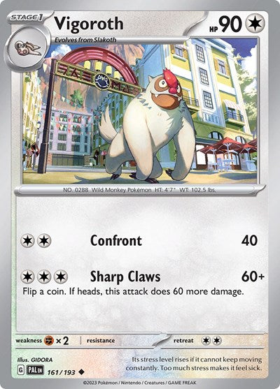 Pokémon card: Vigoroth 161/193 from Paldea Evolved (Uncommon), Colorless type, front of card