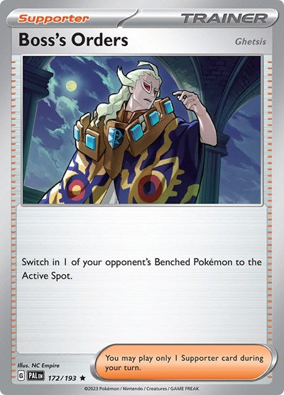 Pokémon card: Boss's Orders 172/193 from Paldea Evolved (Rare), front of card