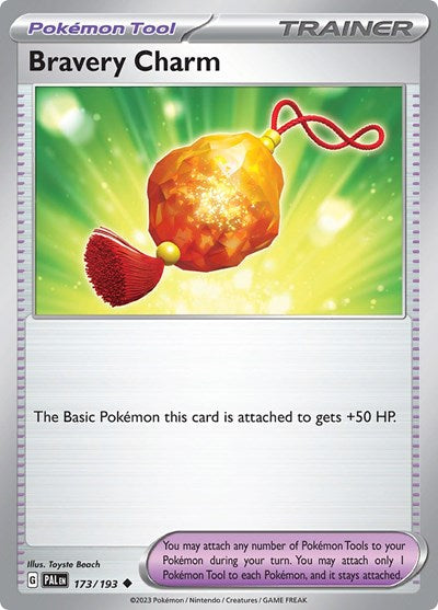 Pokémon card: Bravery Charm 173/193 from Paldea Evolved (Uncommon), front of card