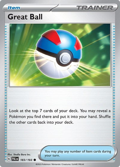 Pokémon card: Great Ball 183/193 from Paldea Evolved (Common), front of card