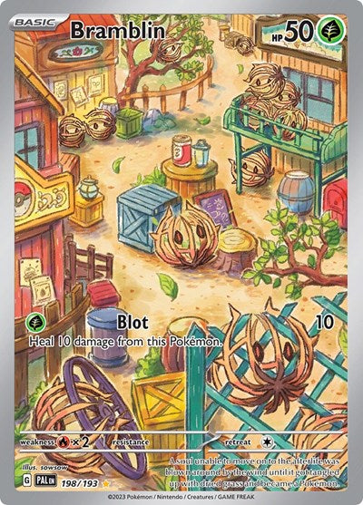 Pokémon card: Bramblin 198/193 from Paldea Evolved (Illustration Rare), Grass type, front of card