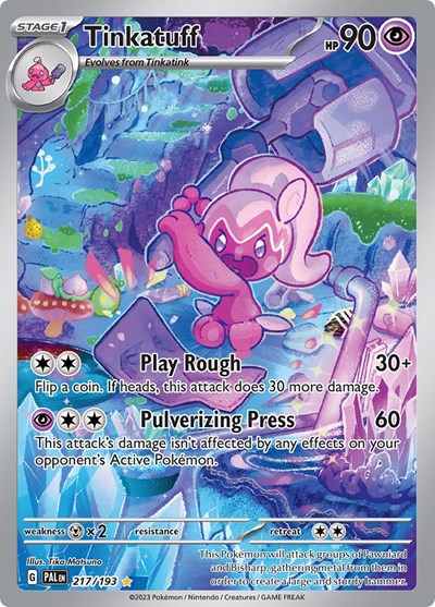 Pokémon card: Tinkatuff 217/193 from Paldea Evolved (Illustration Rare), Psychic type, front of card