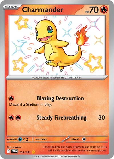 Pokémon card: Charmander 109/091 from Paldean Fates (Shiny Rare), Fire type, front of card