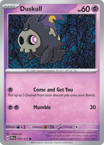 Pokémon card: Duskull 035/131 from Prismatic Evolutions (Common), Psychic type, front of card