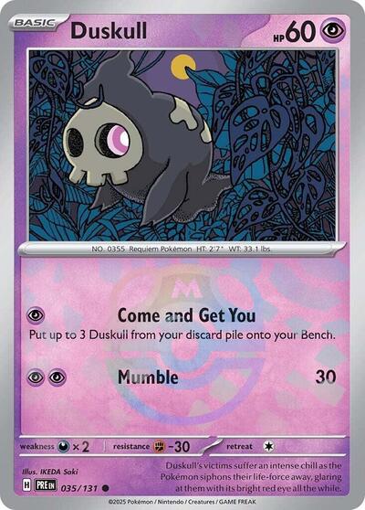 Pokémon card: Duskull (Master Ball Pattern) 035/131 from Prismatic Evolutions (Common), Psychic type, front of card