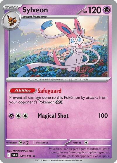 Pokémon card: Sylveon 040/131 from Prismatic Evolutions (Rare), Psychic type, front of card