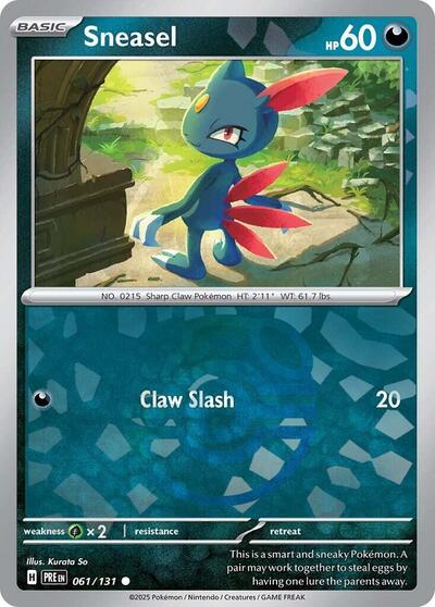 Pokémon card: Sneasel (Master Ball Pattern) 061/131 from Prismatic Evolutions (Common), Darkness type, front of card