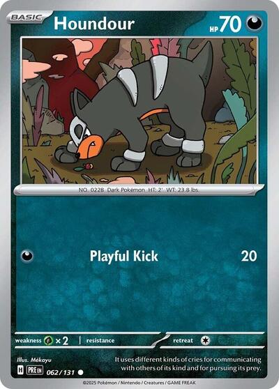 Pokémon card: Houndour 062/131 from Prismatic Evolutions (Common), Darkness type, front of card