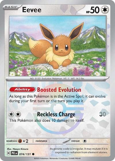 Pokémon card: Eevee (Poke Ball Pattern) 074/131 from Prismatic Evolutions (Common), Colorless type, front of card