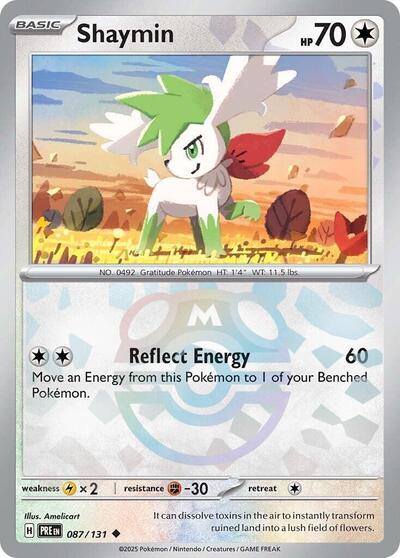 Pokémon card: Shaymin (Master Ball Pattern) 087/131 from Prismatic Evolutions (Uncommon), Colorless type, front of card