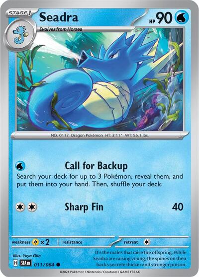 Pokémon card: Seadra 011/064 from Shrouded Fable (Common), Water type, front of card