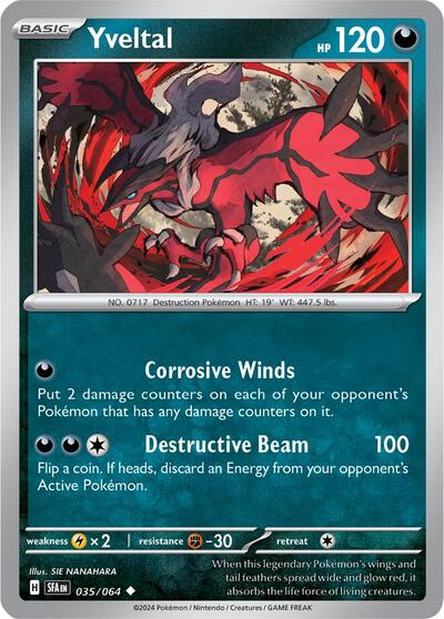 Pokémon card: Yveltal 035/064 from Shrouded Fable (Uncommon), Darkness type, front of card