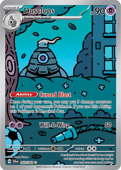 Pokémon card: Dusclops 069/064 from Shrouded Fable (Illustration Rare), Psychic type, front of card