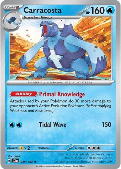 Pokémon card: Carracosta 038/142 from Stellar Crown (Rare), Water type, front of card