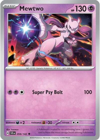 Pokémon card: Mewtwo 059/142 from Stellar Crown (Uncommon), Psychic type, front of card