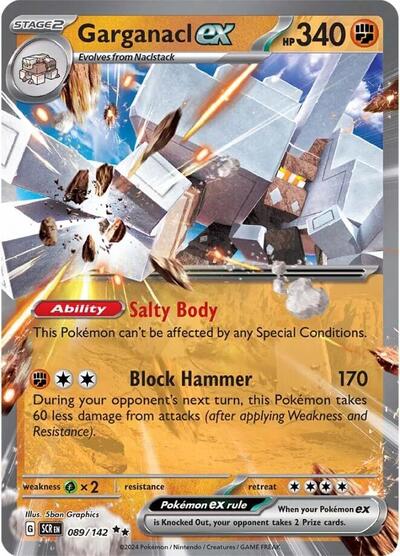Pokémon card: Garganacl ex 089/142 from Stellar Crown (Double Rare), Fighting type, front of card