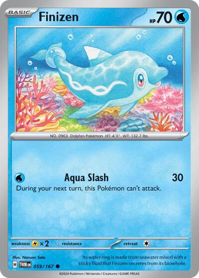 Pokémon card: Finizen 059/167 from Twilight Masquerade (Common), Water type, front of card