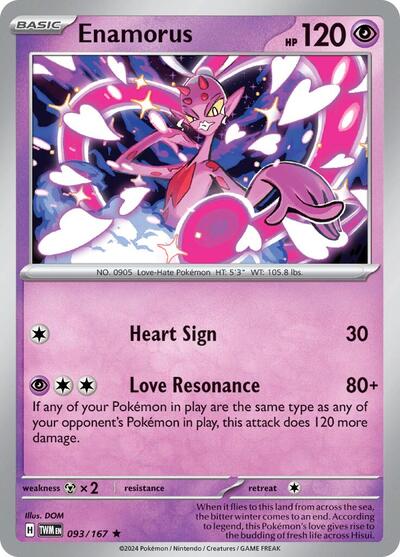 Pokémon card: Enamorus 093/167 from Twilight Masquerade (Rare), Psychic type, front of card