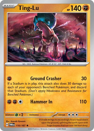 Pokémon card: Ting-Lu 110/167 from Twilight Masquerade (Rare), Fighting type, front of card