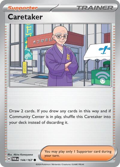 Pokémon card: Caretaker 144/167 from Twilight Masquerade (Common), front of card