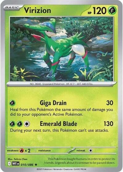 Pokémon card: Virizion (Poke Ball Pattern) 010/086 from White Flare (Rare), Grass type, front of card