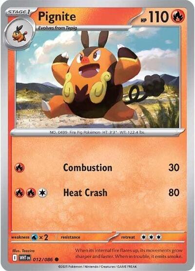 Pokémon card: Pignite (Poke Ball Pattern) 012/086 from White Flare (Common), Fire type, front of card