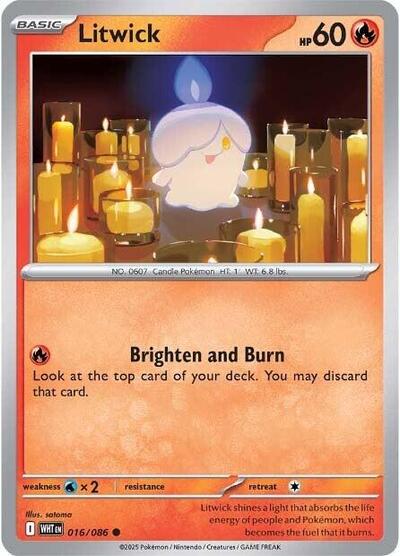 Pokémon card: Litwick 016/086 from White Flare (Common), Fire type, front of card