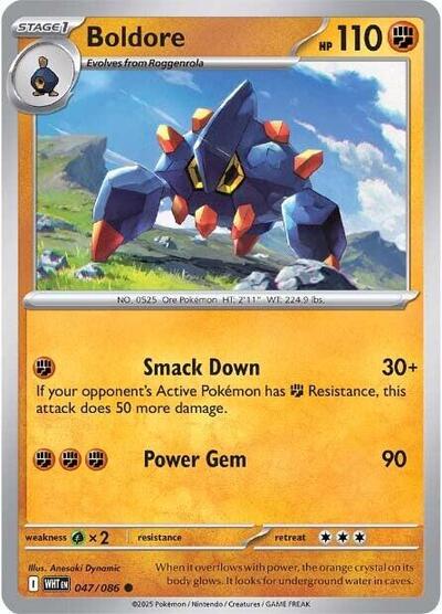 Pokémon card: Boldore 047/086 from White Flare (Common), Fighting type, front of card