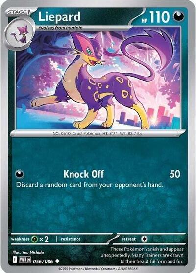 Pokémon card: Liepard 056/086 from White Flare (Uncommon), Darkness type, front of card