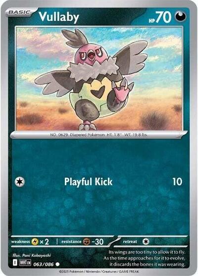Pokémon card: Vullaby (Master Ball Pattern) 063/086 from White Flare (Common), Darkness type, front of card