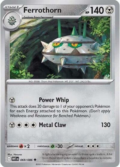 Pokémon card: Ferrothorn 069/086 from White Flare (Uncommon), Metal type, front of card