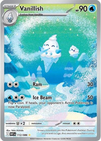 Pokémon card: Vanillish 112/086 from White Flare (Illustration Rare), Water type, front of card