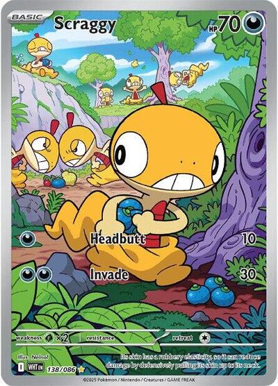 Pokémon card: Scraggy 138/086 from White Flare (Illustration Rare), Darkness type, front of card