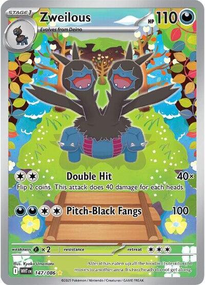 Pokémon card: Zweilous 147/086 from White Flare (Illustration Rare), Darkness type, front of card
