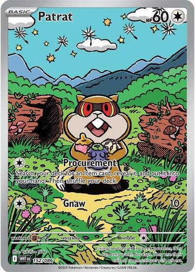 Pokémon card: Patrat 152/086 from White Flare (Illustration Rare), Colorless type, front of card