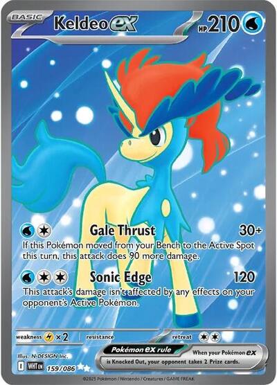 Pokémon card: Keldeo ex 159/086 from White Flare (Ultra Rare), Water type, front of card