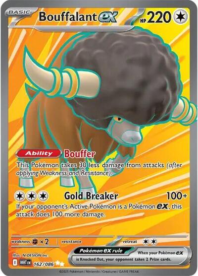 Pokémon card: Bouffalant ex 162/086 from White Flare (Ultra Rare), Colorless type, front of card