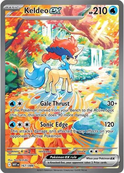 Pokémon card: Keldeo ex 167/086 from White Flare (Special Illustration Rare), Water type, front of card