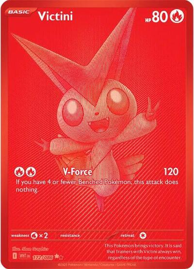 Pokémon card: Victini 172/086 from White Flare (Black White Rare), Fire type, front of card