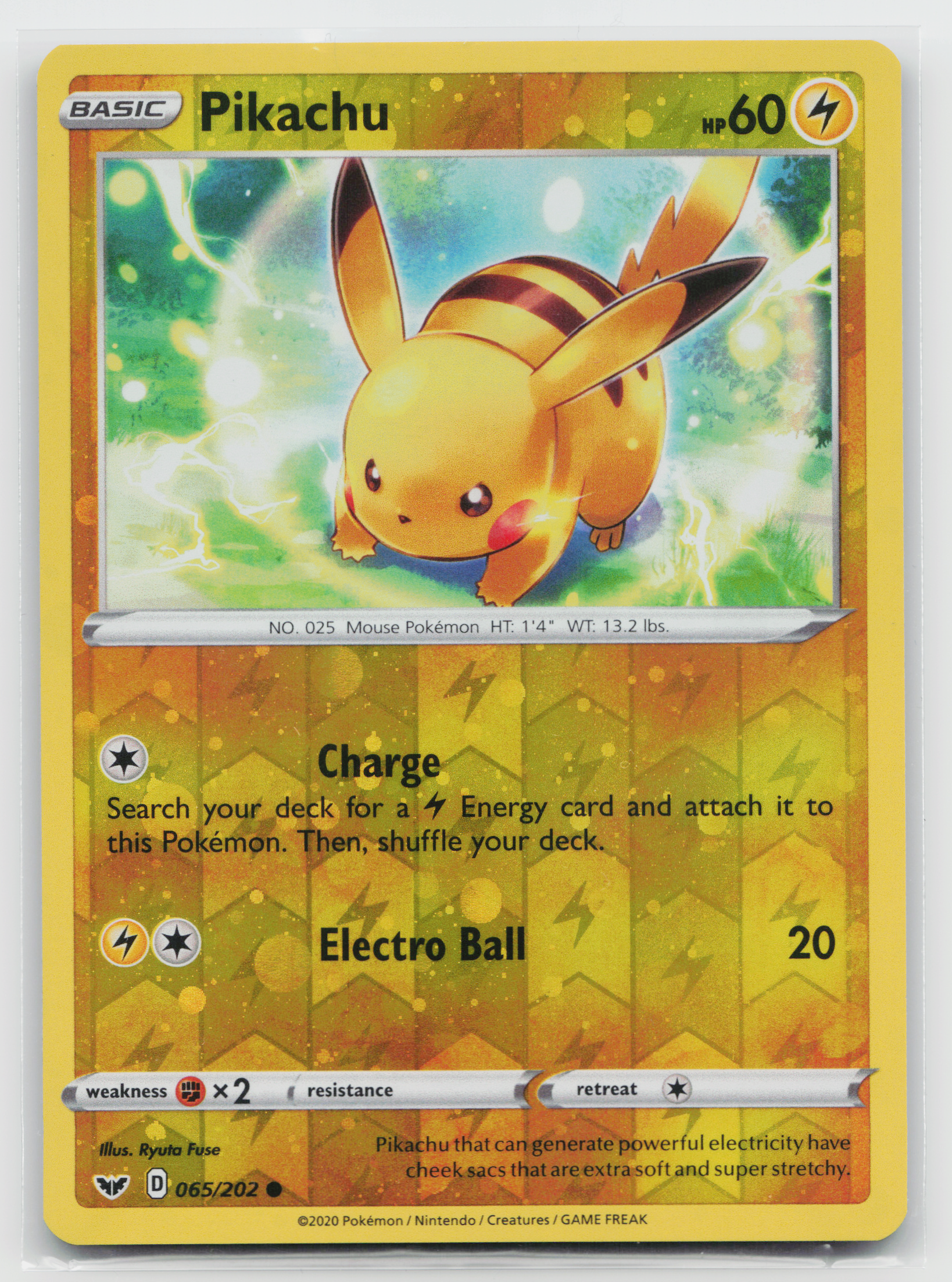 Pokémon card: Pikachu Common (Cosmo Reverse Holofoil Promo) 065/202, Common, Sword & Shield base set