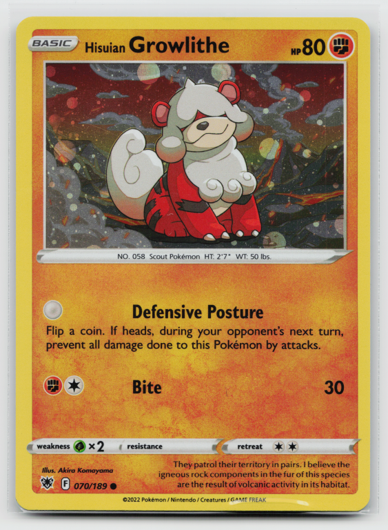 Pokémon card: Hisuian Growlithe Common (Cosmos Holofoil Promo) 070/189, Common, Astral Radiance